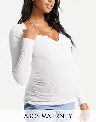 фото Белый лонгслив из вафельной ткани asos design maternity