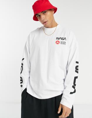 фото Белый лонгслив с несколькими принтами "nasa" asos design