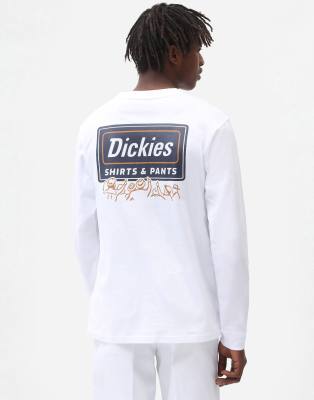 фото Белый лонгслив с принтом на спине dickies harrison