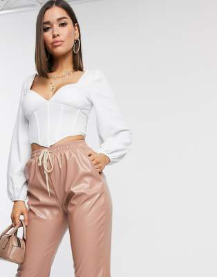 фото Белый лонгслив в корсетном стиле asos design