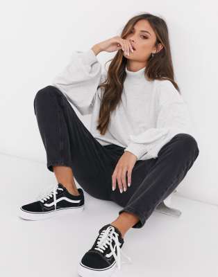 фото Белый меланжевый oversized-свитшот с высоким воротом и декоративным швом asos design