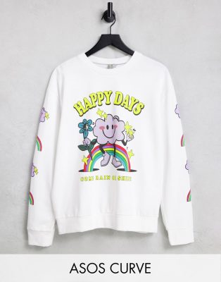 фото Белый oversized-свитшот с принтом "happy days" asos design curve