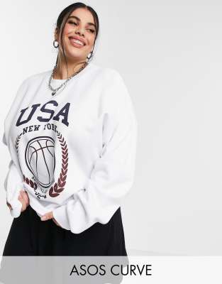 фото Белый oversized-свитшот с принтом "usa baseball" asos design curve asos curve