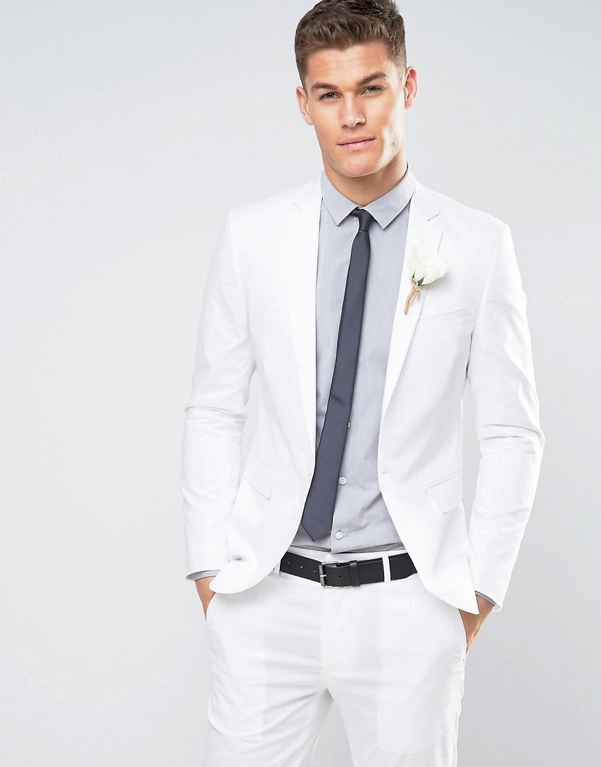 фото Белый приталенный пиджак из эластичного хлопка asos design wedding