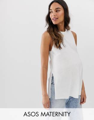 фото Белый топ-безрукавка с добавлением льна и разрезами по бокам asos design maternity asos maternity