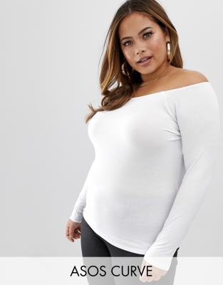 фото Белый топ с открытыми плечами и длинными рукавами asos design curve asos curve