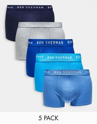 Ben Sherman 5 pack trunks in blue and navy