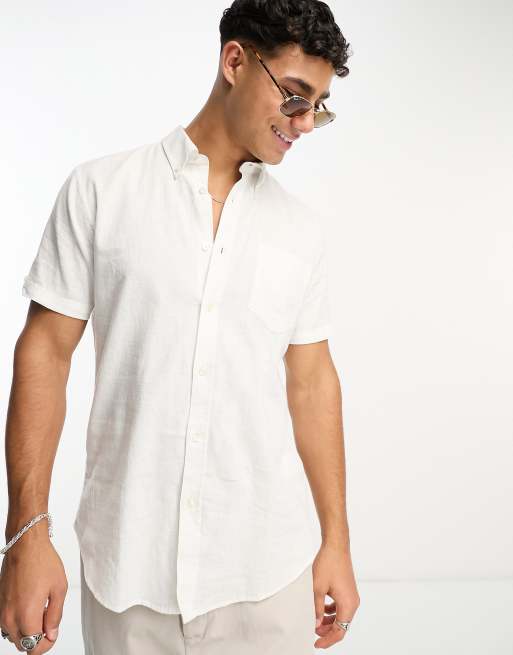 Ben Sherman – Biała lniana koszula z krótkim rękawem