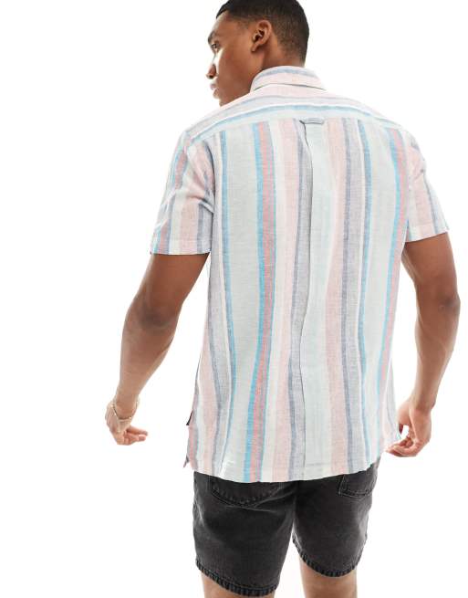 Ben Sherman - Blå skjorte med korte ærmer og multifarvede striber, 4 af 4