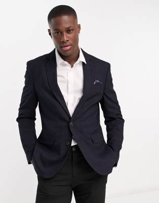 Ben Sherman - Blazer blu navy a quadri grandi