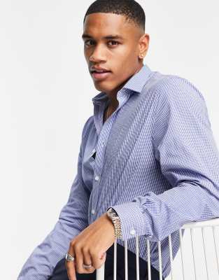 Ben Sherman blue micro check formal shirt - ASOS Price Checker