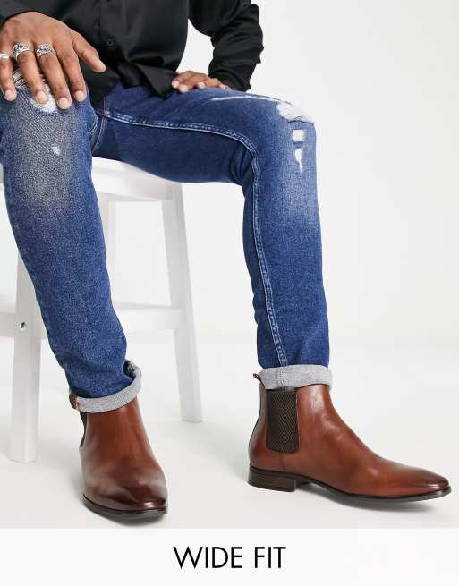 Ben Sherman – Bruna chelseaboots i läder med bred passform