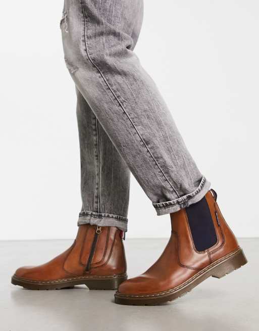 Ben Sherman – Bruna, grova chelseaboots i läder