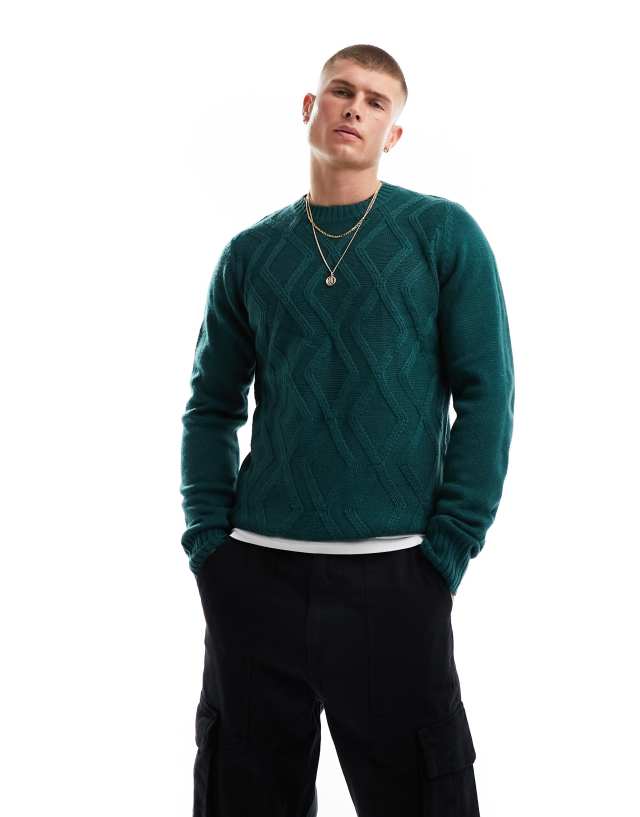 Ben Sherman - cable crew neck jumper in green