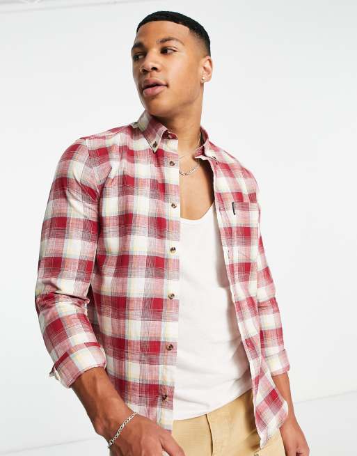 Ben Sherman - Camicia a maniche lunghe rossa a quadri