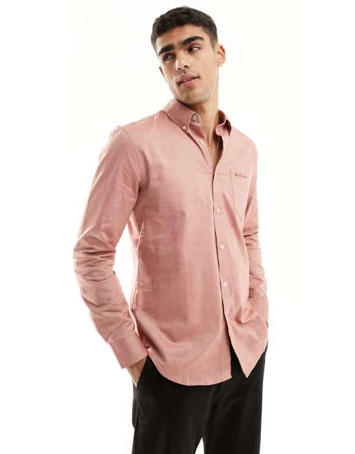 Ben Sherman - Camicia Oxford a maniche lunghe rosa chiaro