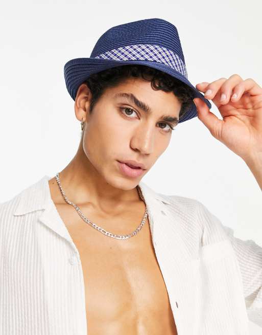 Ben Sherman Cappello trilby blu navy a quadri ASOS