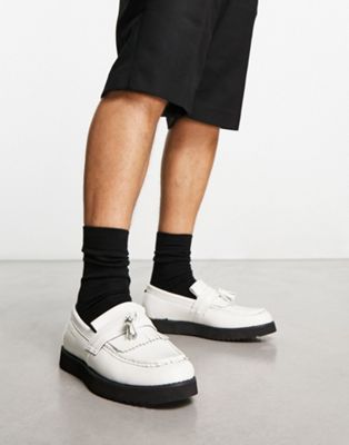 Ben Sherman casual sole leather tassel apron loafers in white - ASOS Price Checker