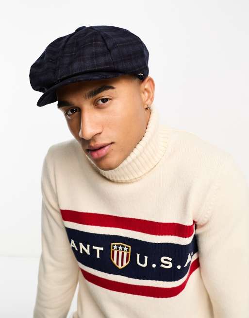 Ben Sherman check baker boy hat in blue