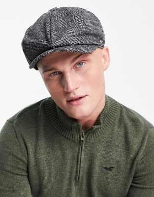 Ben Sherman Ben Sherman check bakerboy hat in grey-Black
