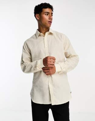 Ben Sherman linen look shirt in stone - ASOS Price Checker