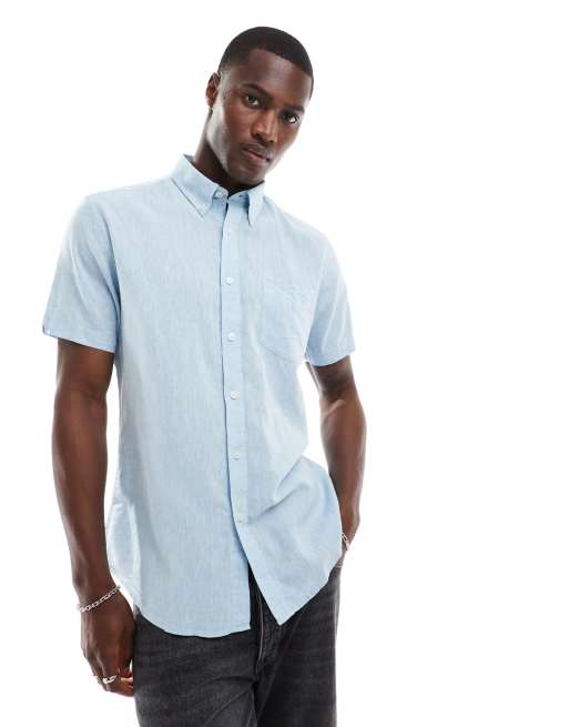 Ben Sherman - Chemise en lin à manches courtes - Bleu clair