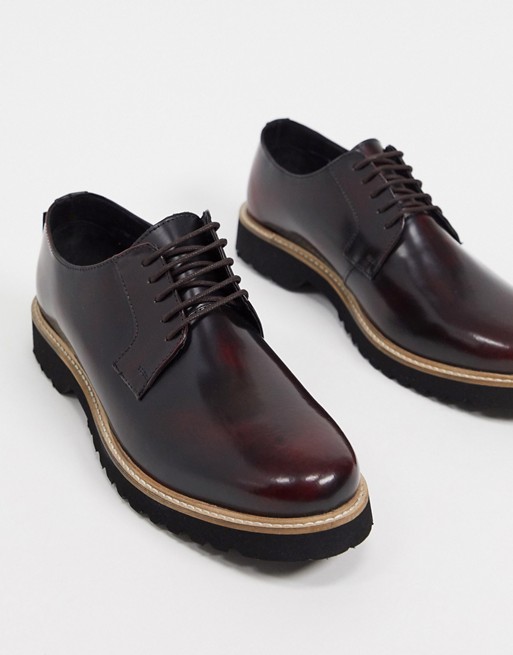 Ben Sherman chunky sole lace up shoes in bordo hi shine leather
