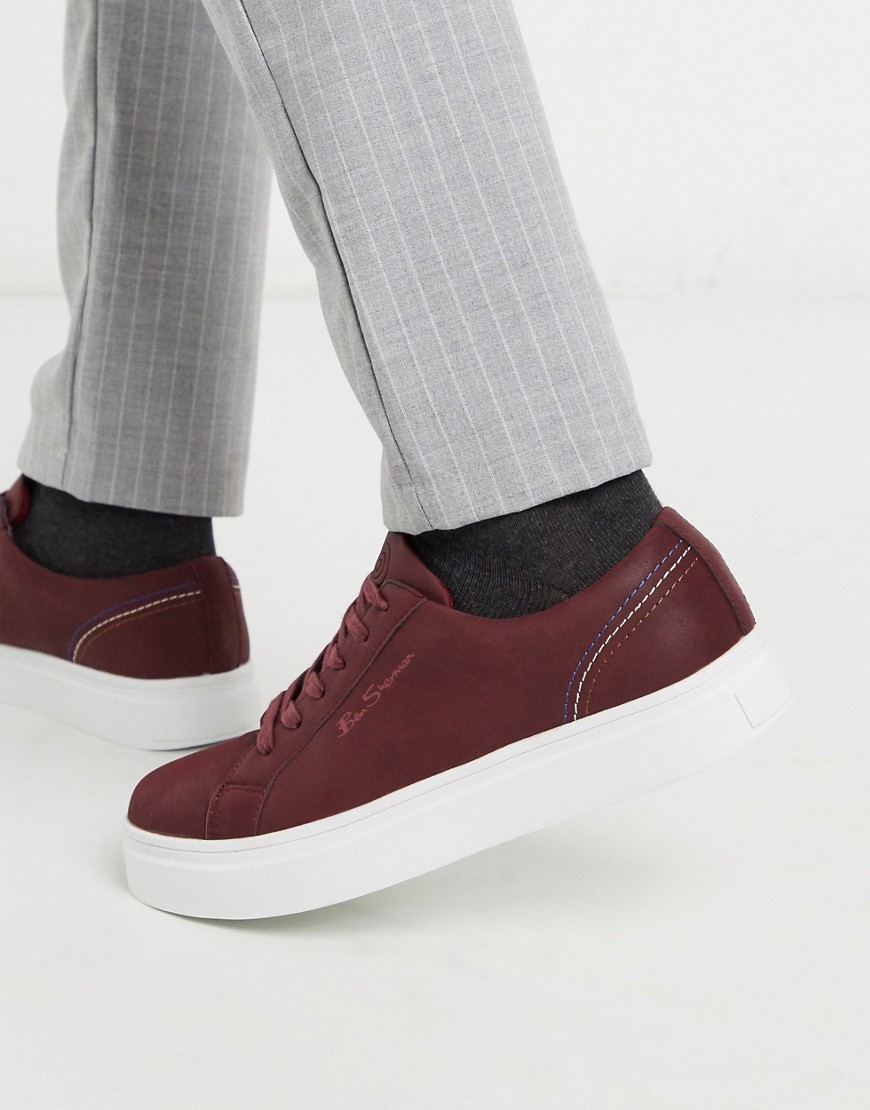 Ben Sherman chunky sole lace up trainers in brown-Red