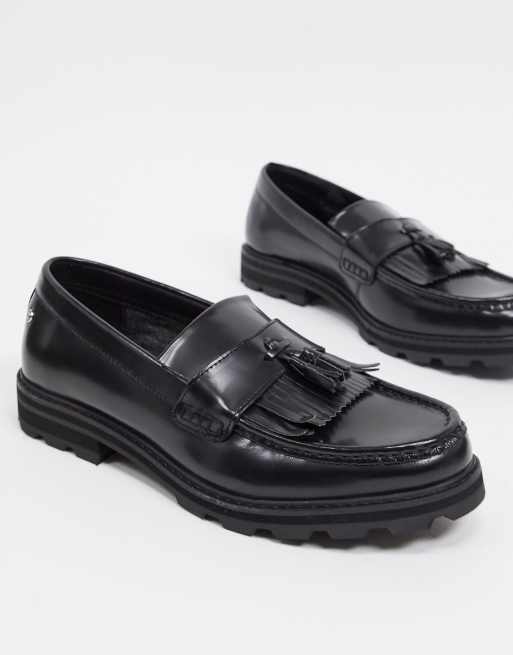 Ben Sherman chunky tassel loafers in black shine leather | ASOS