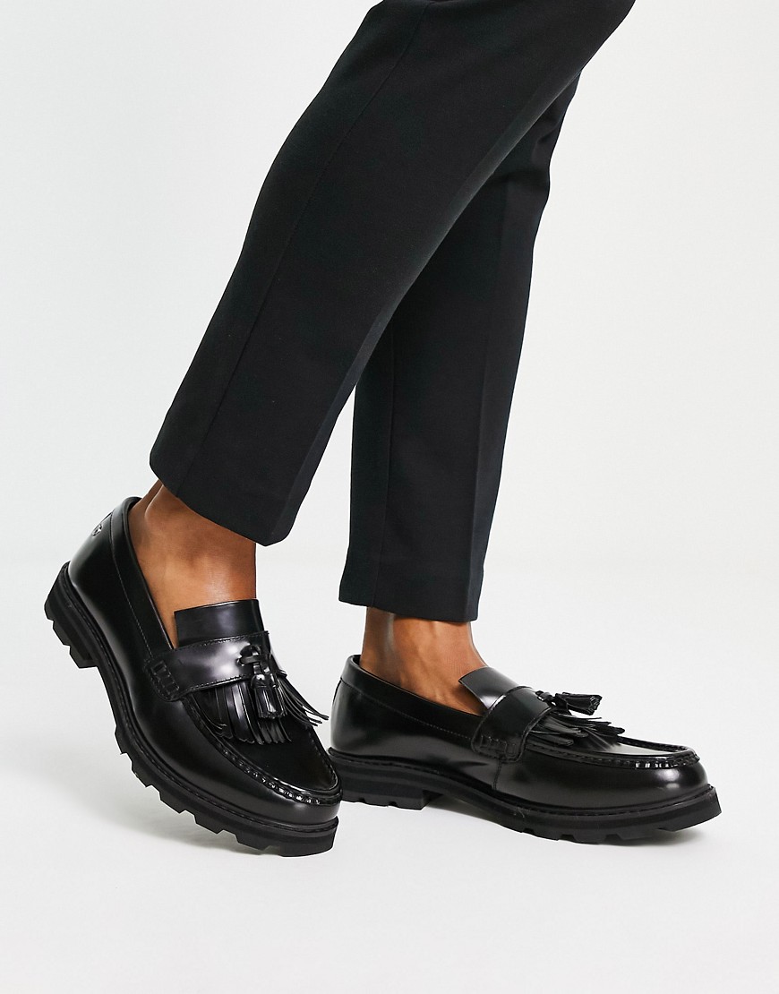 Ben Sherman Chunky Tassel Loafers In Black Leather