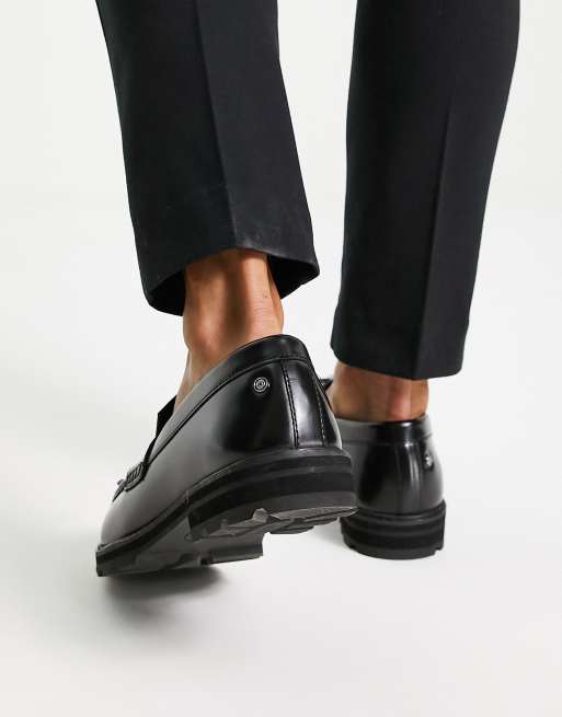 Ben Sherman chunky tassel loafers in black leather | ASOS