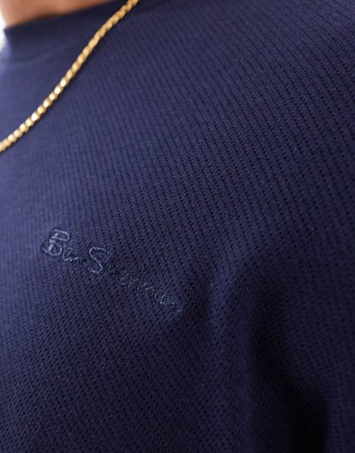 Ben Sherman – Ciemnoniebieska koszulka z fakturowanego diagonalu, 3 z 4
