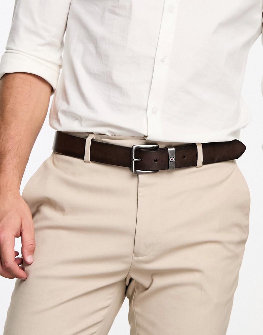 ben sherman - cintura per jeans marrone con passante con logo-brown