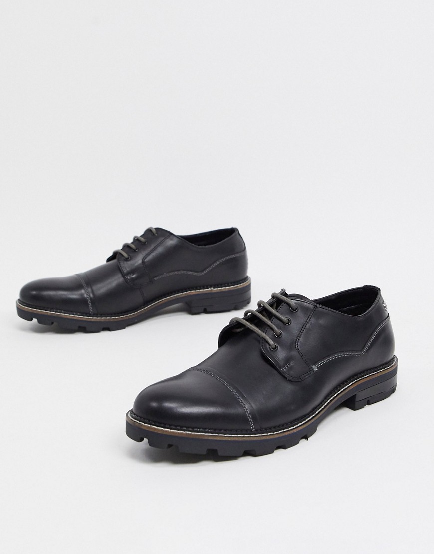 Ben Sherman cleated sole clean lace up shoes in black leather