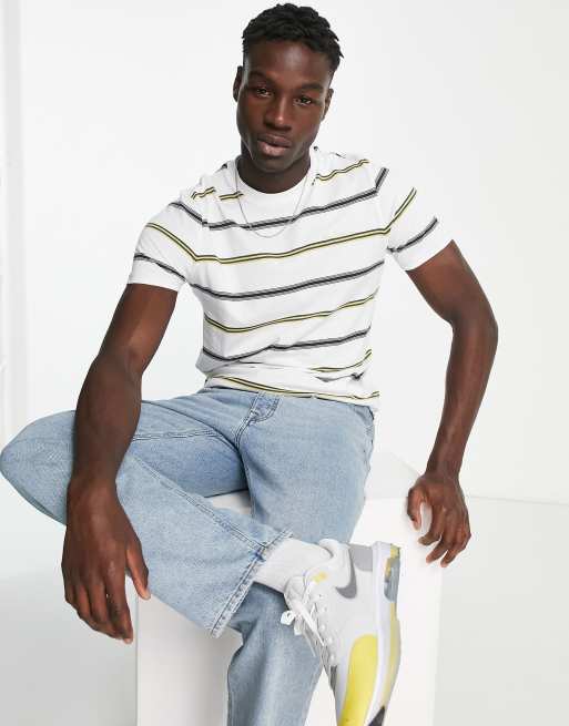 Ben Sherman collegiate and stripe t-shirt in white
