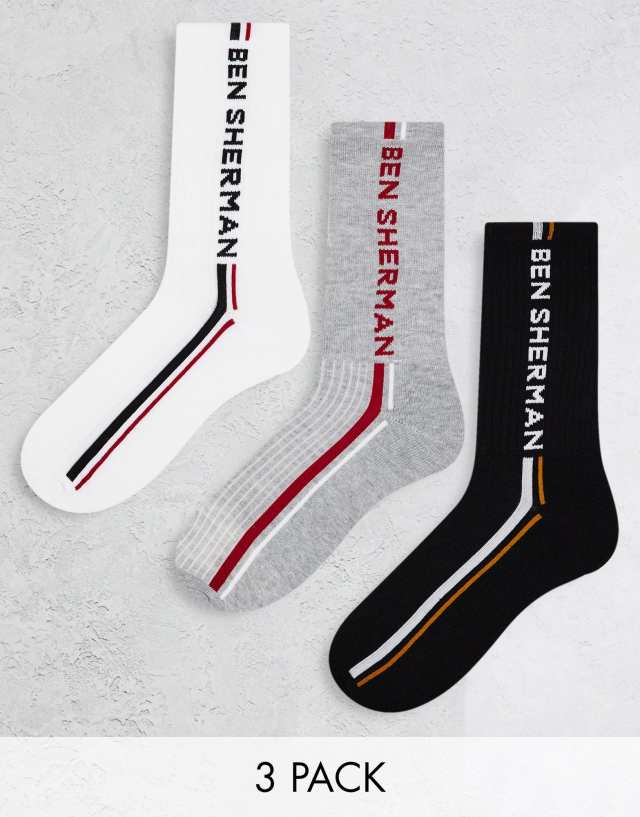 Ben Sherman - colonel 3 pack sports socks in black white and grey
