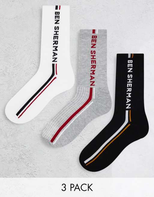 Ben Sherman – Colonel – 3er-Pack Sportsocken in Schwarz, Weiß und Grau