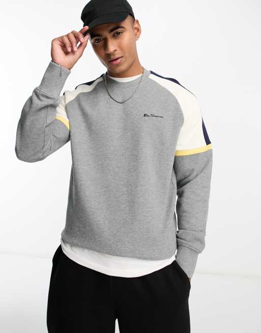 Ben Sherman colour block crew neck sweater in grey | ASOS