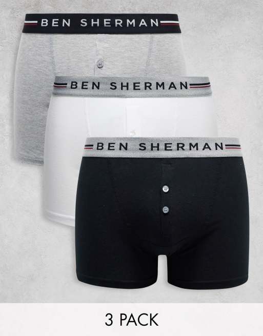 Ben Sherman - Confezione da 3 boxer aderenti bianchi, grigi e neri