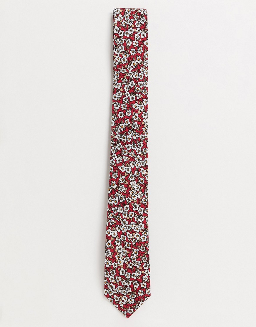 Ben Sherman - Cravatta a fiorellini-Rosso