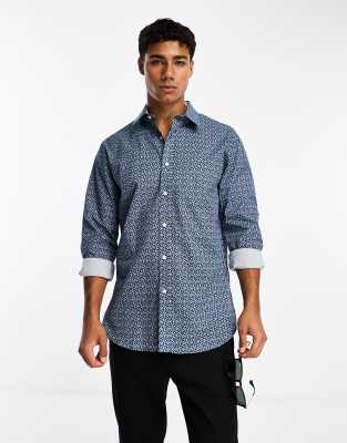 Men's White & Navy Blue Polka Dot Shirt, Ben Sherman