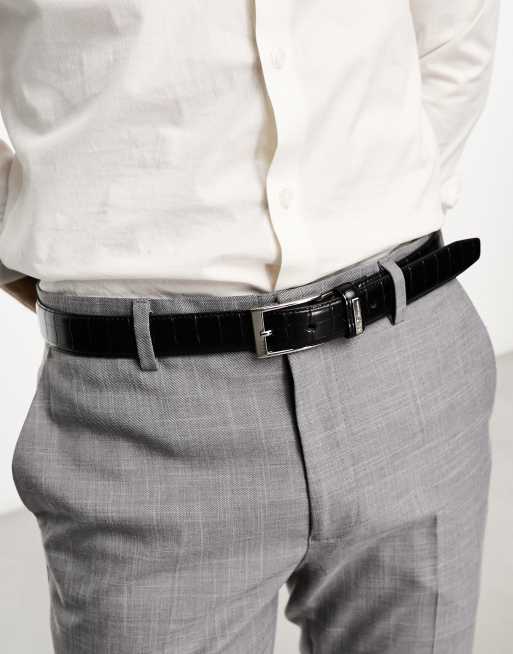 Ben Sherman - Donnely - Leren riem met croc effect in zwart