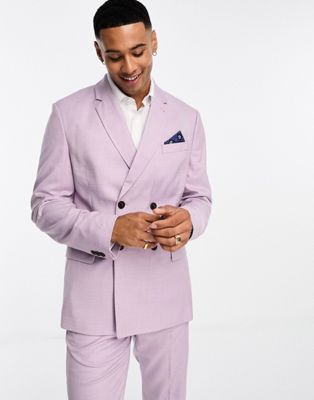 Ben Sherman double breasted slim fit suit jacket in lilac-Purple