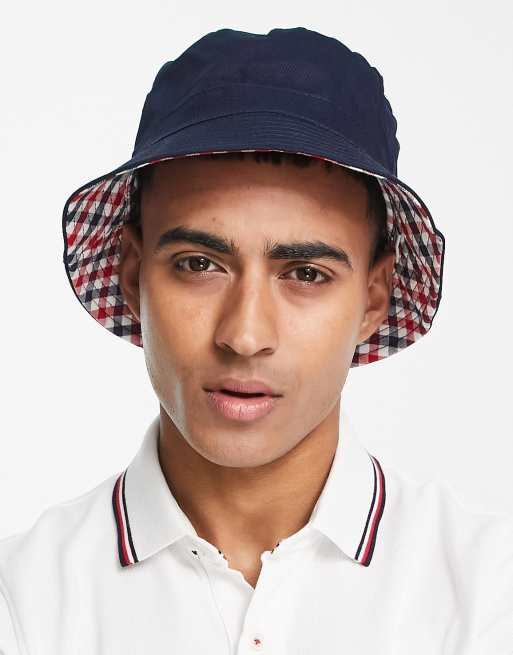 Ben Sherman – Dwustronny granatowy kapelusz typu bucket w kratkę vichy