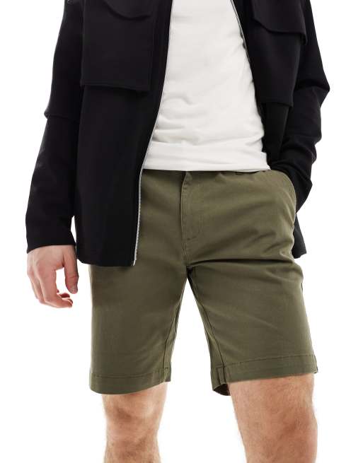 Ben Sherman – Elastyczne szorty chinosy o dopasowanym kroju w ciemnym kolorze khaki