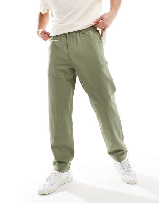 Ben Sherman – Eleganckie spodnie z mieszanki lnu w kolorze khaki