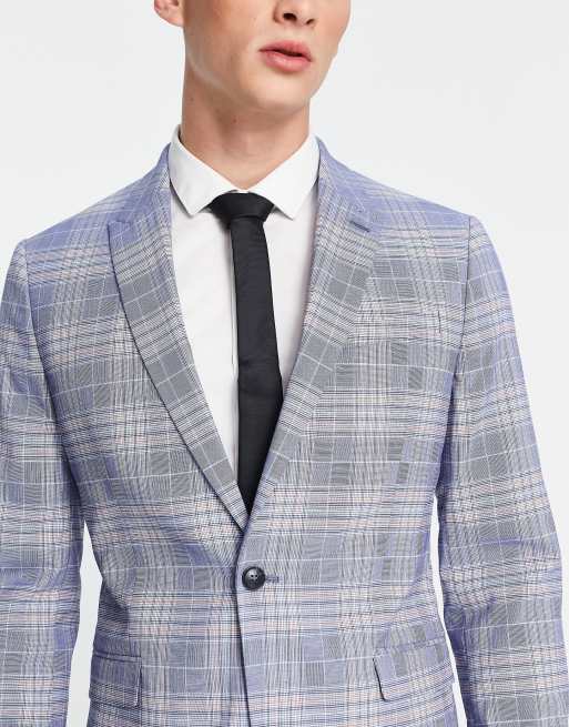 Ben Sherman – Eng geschnittene Anzugjacke in Blau kariert, 3 von 4