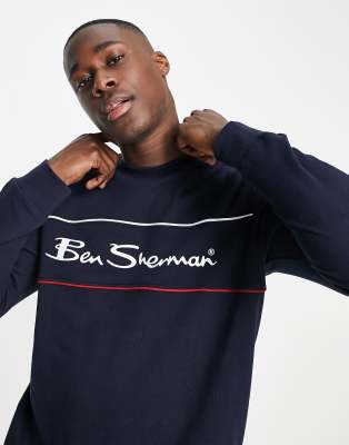 Ben Sherman - Felpa girocollo con logo a pannello bicolore