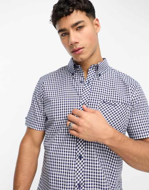 Ben Sherman - Geruit overhemd met korte mouwen in marineblauw