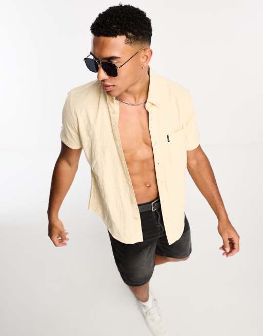 Ben Sherman - Gestreept overhemd met korte mouwen in geel